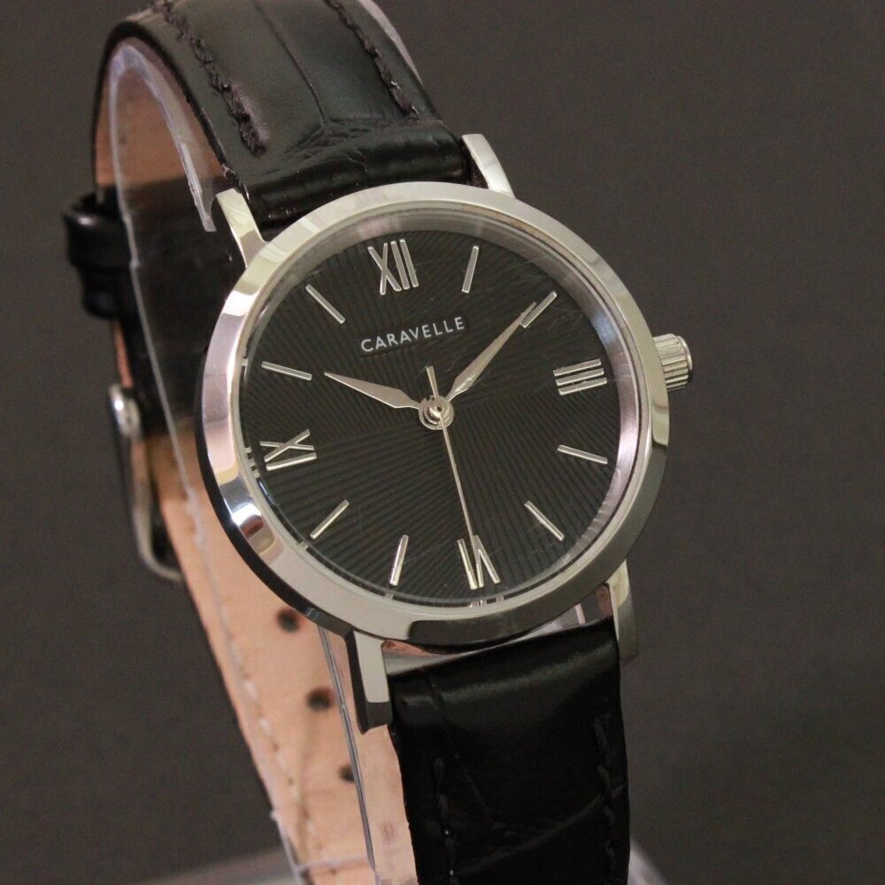 Caravelle Ladies Quartz Dress Watch By Bulova Black Textured Dial, Strap 28mm - Picture 5 of 12